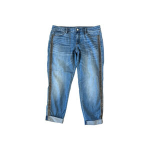 WHBM The Girlfriend Jeans Ankle Crop Cuffed Sequin Stripes Denim Blue Women’s 10